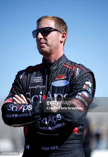 Ryan Sieg, driver of the Sci Aps Ford, waits on the grid during qualifying for the NASCAR Xfinity Series Championship at Phoenix Raceway on November...