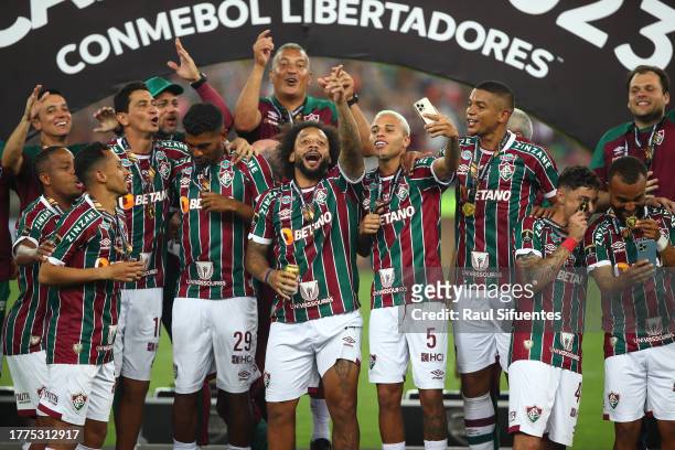 Marcelo of Fluminense celebrates with teammates after winning the final match of Copa CONMEBOL Libertadores 2023 between Fluminense and Boca Juniors...