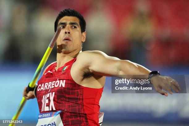 David Alberto Carreon of Team Mexico competes on Men's Javelin Throw Final at Estadio Nacional de Chile on Day 15 of Santiago 2023 Pan Am Games on...