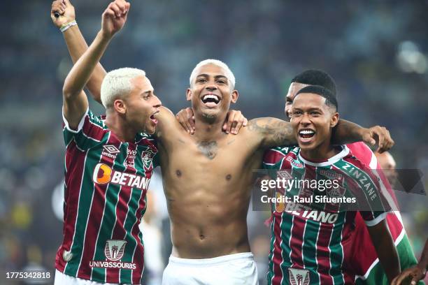 John Kennedy of Fluminense and teammates celebrate after winning the final match of Copa CONMEBOL Libertadores 2023 between Fluminense and Boca...