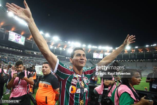 Paulo Henrique Ganso of Fluminense celebrates as the team becomes champions after winning the final match of Copa CONMEBOL Libertadores 2023 between...