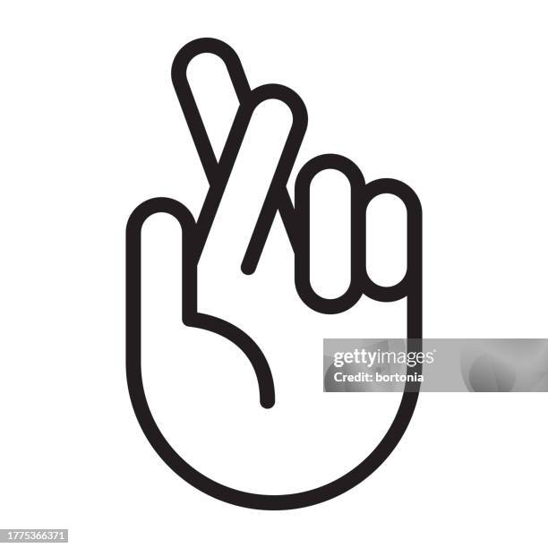 hand thin line icon - editable stroke - fingers crossed stock illustrations