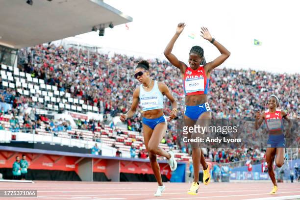 Sahily Diago of Team Cuba wins the gold medal on Women's 800m Final at Estadio Nacional de Chile on Day 15 of Santiago 2023 Pan Am Games on November...