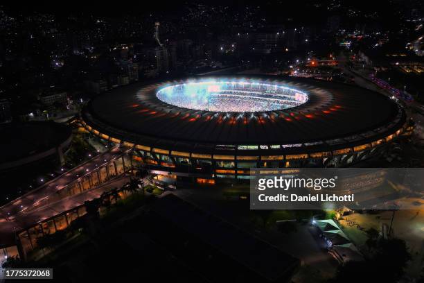 Aerial view of the stadium after Fluminense wins the final match of Copa CONMEBOL Libertadores 2023 between Fluminense and Boca Juniors at Maracana...