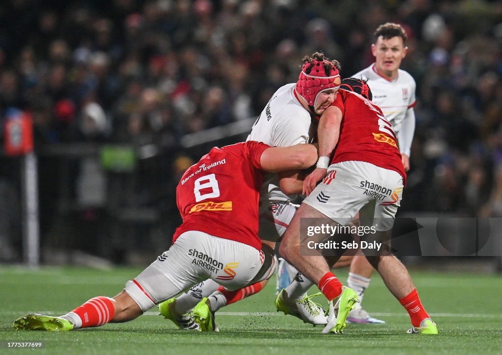Ulster Rugby Rugby Ruck Belfast , United Kingdom - 10 November 2023; Tom Stewart of Ulster is ...