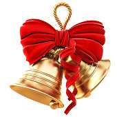 Golden bells and red bow for Christmas