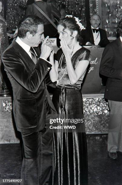 Daneil Melnick and Brooke Hayward attend a party, hosted by Columbia Pictures President David Begelman and his wife, Gladyce Begelman, at Tony...