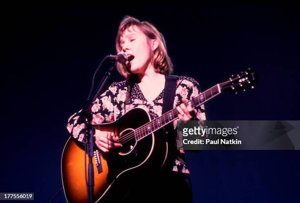 American musician Iris DeMent performs on stage, Chicago, Illinois, November 4, 1997.