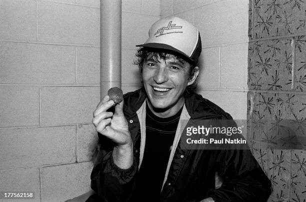 Portrait of Canadian musician Rick Danko as he poses backstage at McGreevey's, Niles, Illinois, April 22, 1983.