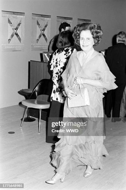 Mary Lasker attends the tenth-anniversary celebration of LACMA at the museum in the Miracle Mile neighborhood of Los Angeles, California, on April 8,...