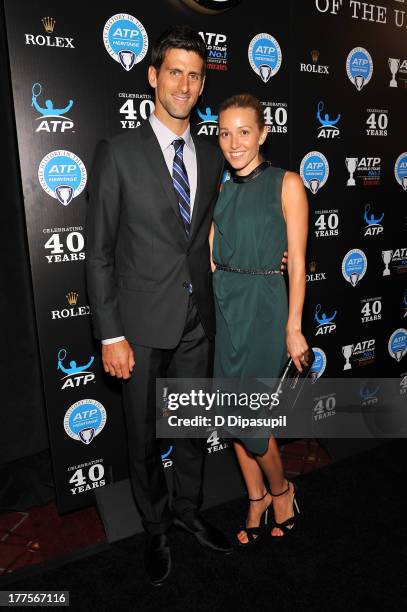 Professional tennis player Novak Djokovic and Jelena Ristic attend the ATP Heritage Celebration at The Waldorf=Astoria on August 23, 2013 in New York...