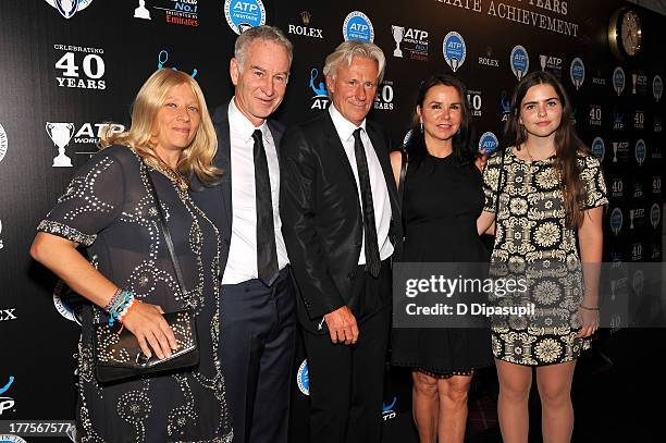 Patricia Ostfeldt, John McEnroe, Bjorn Borg, and Patty Smyth attend the ATP Heritage Celebration at The Waldorf=Astoria on August 23, 2013 in New...