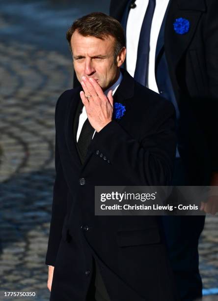 French President Emmanuel Macron attends the commemoration ceremony of the 105th anniversary of the Armistice of 1918 at the Arc de Triomphe on...