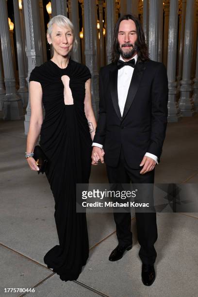 Alexandra Grant and Keanu Reeves, wearing Gucci, attend the 2023 LACMA Art+Film Gala, Presented By Gucci at Los Angeles County Museum of Art on...