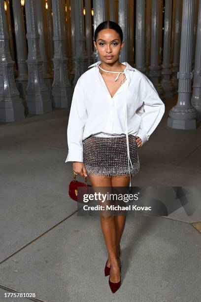 Yara Shahidi, wearing Gucci, attends the 2023 LACMA Art+Film Gala, Presented By Gucci at Los Angeles County Museum of Art on November 04, 2023 in Los...