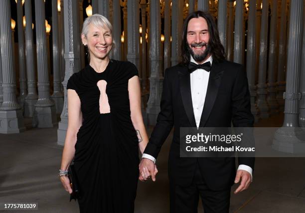 Alexandra Grant and Keanu Reeves, wearing Gucci, attend the 2023 LACMA Art+Film Gala, Presented By Gucci at Los Angeles County Museum of Art on...