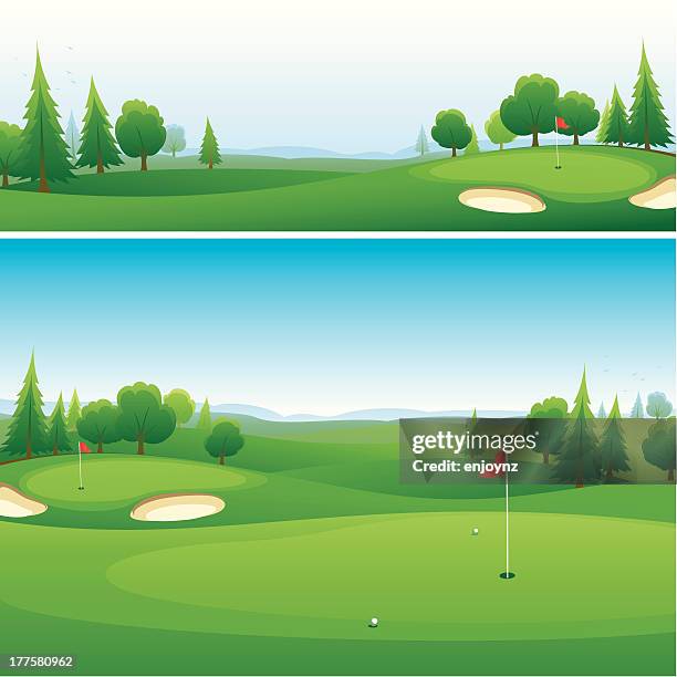 bildbanksillustrationer, clip art samt tecknat material och ikoner med golf course background designs - golfbana