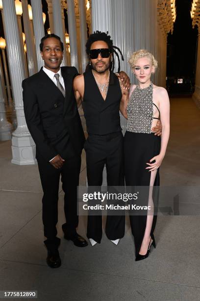 Rocky, wearing Gucci, Lenny Kravitz, wearing Gucci, and Julia Garner, wearing Gucci, attend the 2023 LACMA Art+Film Gala, Presented By Gucci at Los...