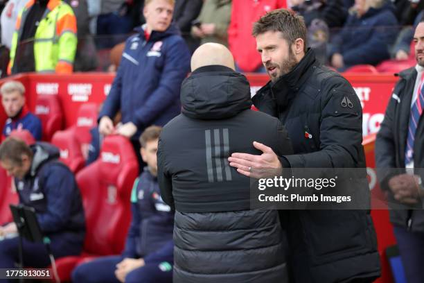 Middlesbrough Manager Michael Carrick welcomes Leicester City Manager Enzo Maresca to the Riverside Stadium ahead of the Sky Bet Championship match...