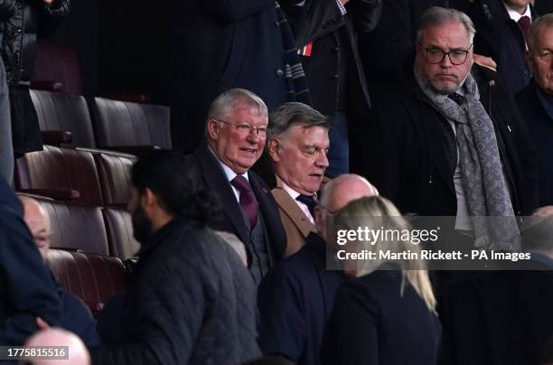 Sir Alex Ferguson and Sam Allardyce in the stands during the Premier League match at Old Trafford, Manchester. Picture date: Saturday November 11,...