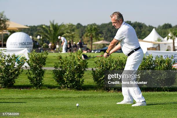 Steffen Goepel, chairman of the GRK Holding, takes part in the 6th GRK Golf Charity Masters at Golf & Country Club Leipzig on August 24, 2013 in...