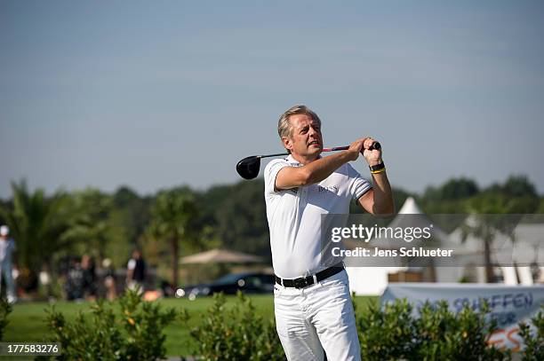 Steffen Goepel, chairman of the GRK Holding, takes part in the 6th GRK Golf Charity Masters at Golf & Country Club Leipzig on August 24, 2013 in...