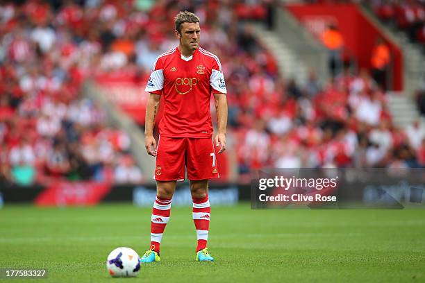 Rickie Lambert of Southampton prepares to take a free kick during the Barclays Premier League match between Southampton and Sunderland at St Mary's...