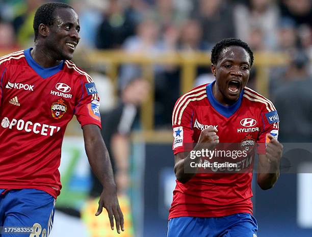 Ahmed Musa of PFC CSKA Moscow celebrates after scoring a goal during the Russian Premier League match between FC Tom Tomsk and PFC CSKA Moscow at...