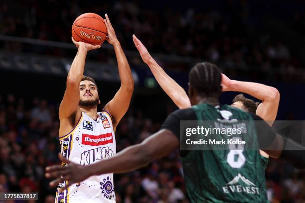 Hogg of the Kings shoots during the round six NBL match between Sydney Kings and New Zealand Breakers at Qudos Bank Arena, on November 05 in Sydney,...