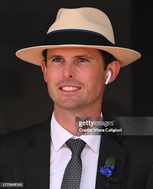 Trainer James Cummings is seen during Derby Day at Flemington Racecourse on November 04, 2023 in Melbourne, Australia.