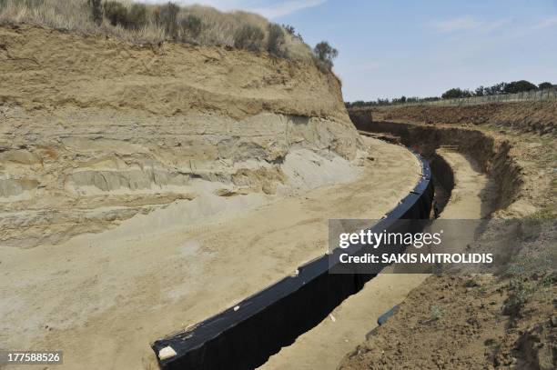 View of a large burial monument dating back to the 4th century B.C., in Kasta, near Amphipolis, some 600km north of Athens, on August 24, 2013. As...