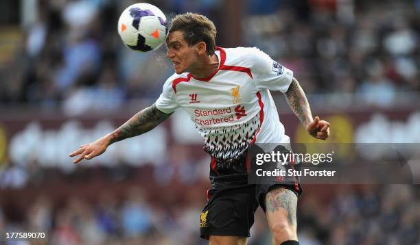 Liverpool player Daniel Agger in action during the Barclays Premier League match between Aston Villa and Liverpool at Villa Park on August 24, 2013...