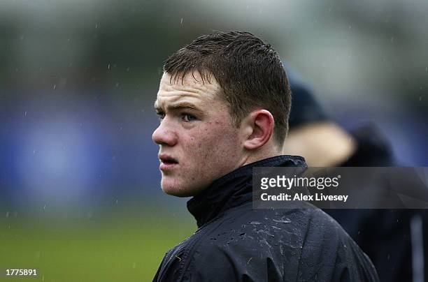 Wayne Rooney of Everton in action during an Everton training session held on January 17, 2003 at the Bellefield Sports Ground in West Derby,...