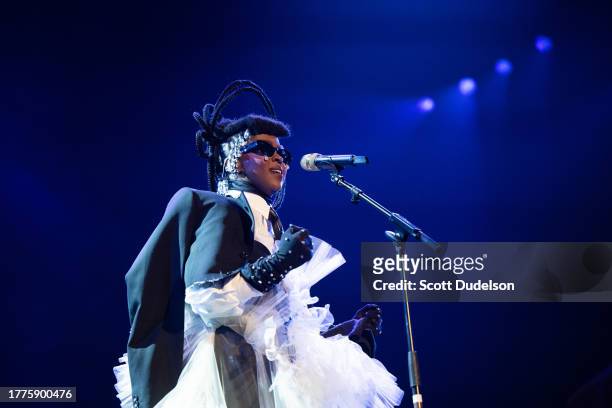 Singer Ms. Lauryn Hill performs onstage with The Fugees at Crypto.com Arena on November 04, 2023 in Los Angeles, California.