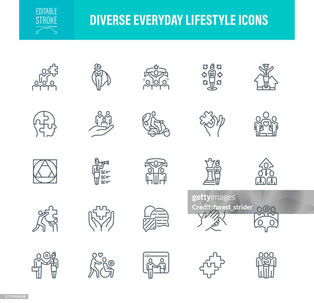 Diverse Every Day Lifestyle Icons Editable Stroke
