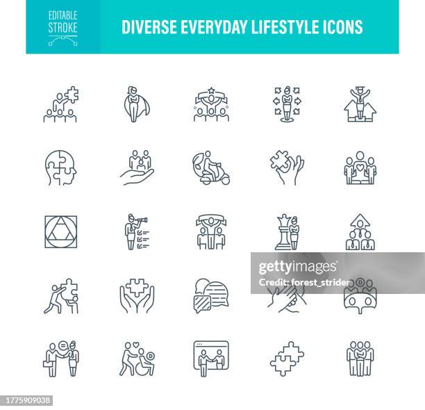 ilustrações de stock, clip art, desenhos animados e ícones de diverse every day lifestyle icons editable stroke - inclusão social