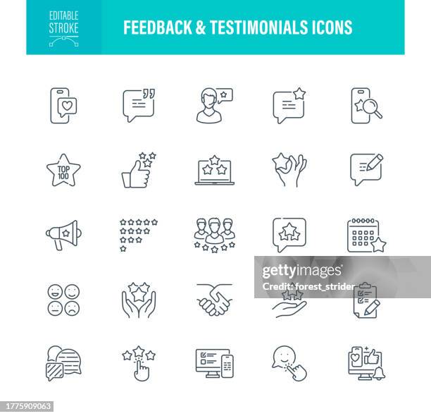 feedback and testimonials icons editable stroke - customer service icon editable stock illustrations
