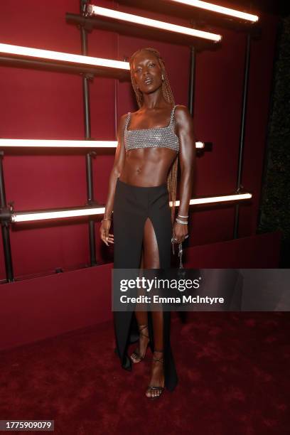 Jodie Turner-Smith, wearing Gucci, attends the 2023 LACMA Art+Film Gala, Presented By Gucci at Los Angeles County Museum of Art on November 04, 2023...