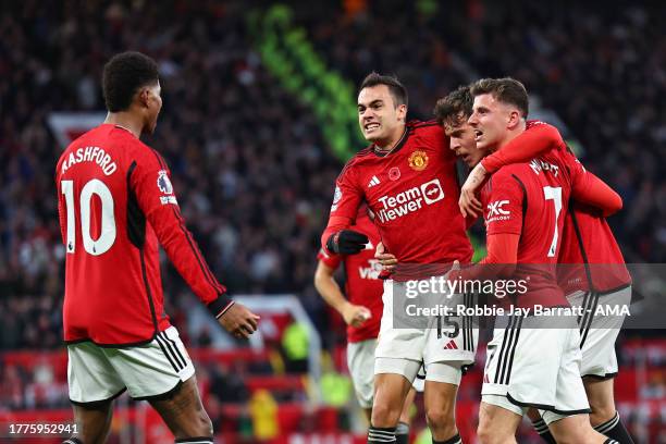Victor Lindelof of Manchester United celebrates after scoring a goal to make it 1-0 during the Premier League match between Manchester United and...