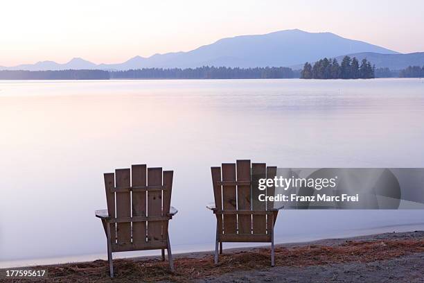 adirondack chairs on millinocket lake, view of mou - franz marc frei adirondac stock pictures, royalty-free photos & images