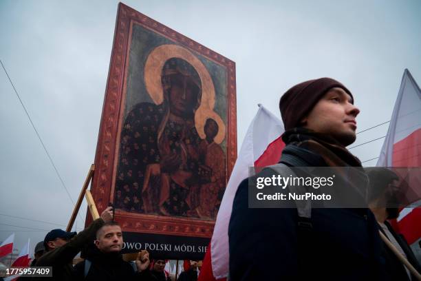 People take part in the Independence Day march in Warsaw, Poland on 11 November, 2023.