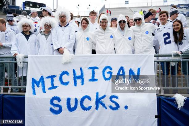 Penn State Nittany Lions students show their opinion of Michigan prior to the College Football game between the Michigan Wolverines and the Penn...
