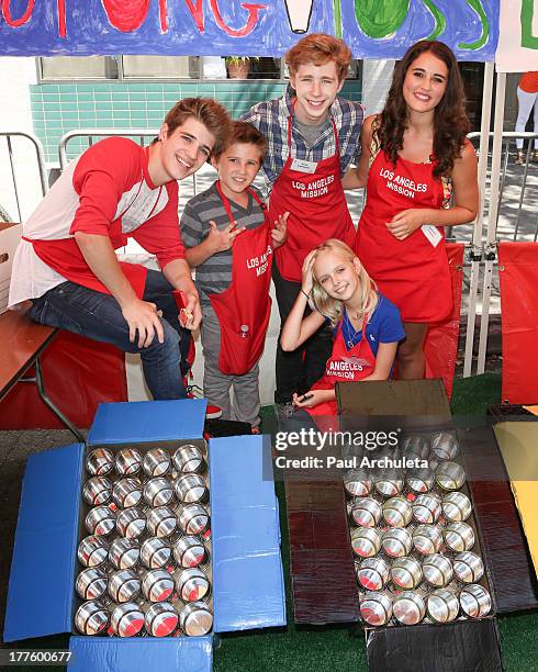 Actors Brandon Tyler Russell, Tyler Champagne, Joey Luthman, Jessica Belkin and Lauren Franco attend the Los Angeles Mission Summer Street Fair for...