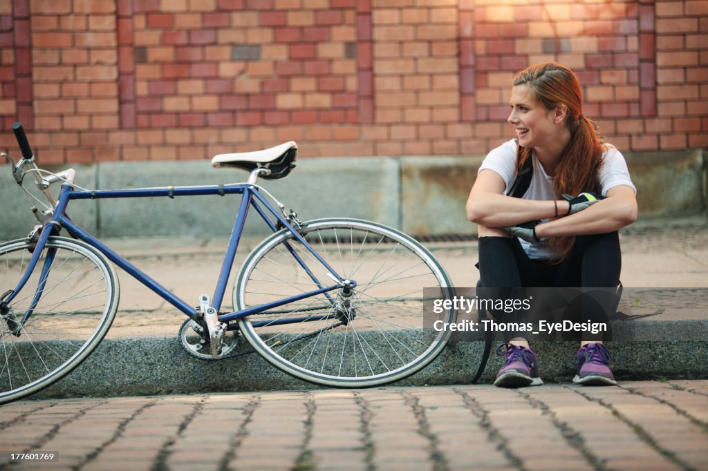 Woman traveling around the city on Bicycle