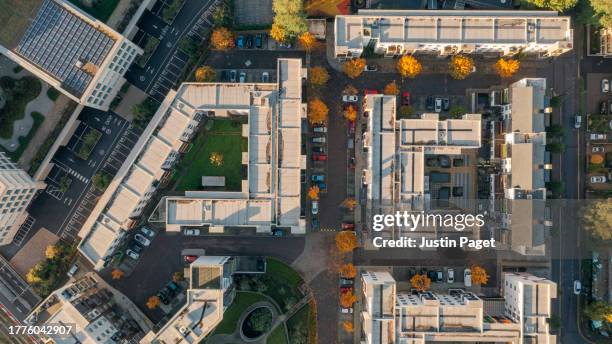 drone view of a city residential development of apartments - cambridge uk aerial stock pictures, royalty-free photos & images