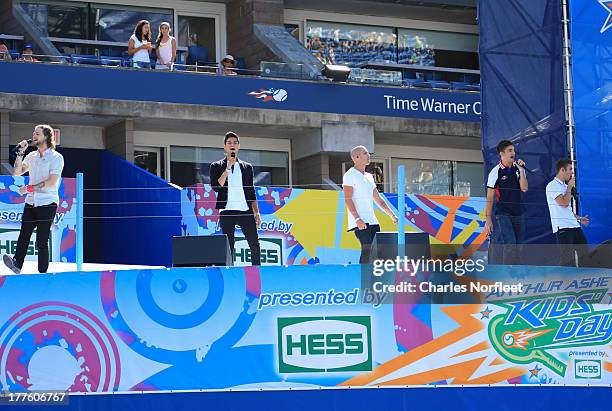 The Wanted perform during the 2013 Arthur Ashe Kids Day at USTA Billie Jean King National Tennis Center on August 24, 2013 in the Queens borough of...