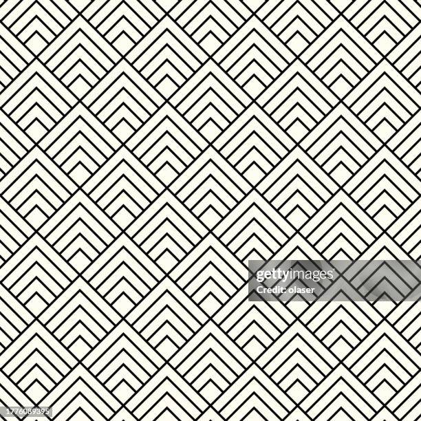 a symmetrical black and white pattern comprised of repeating geometric shapes, creating a seamless and visually engaging design. - line embellishment stock illustrations