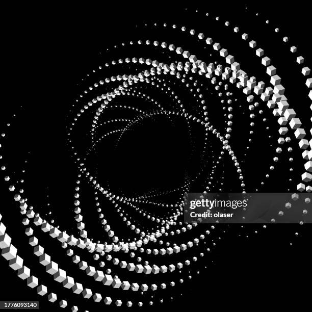 a dynamic spiral of cubes creating a hypnotic vortex on a black background. - rotating globe vector stock illustrations