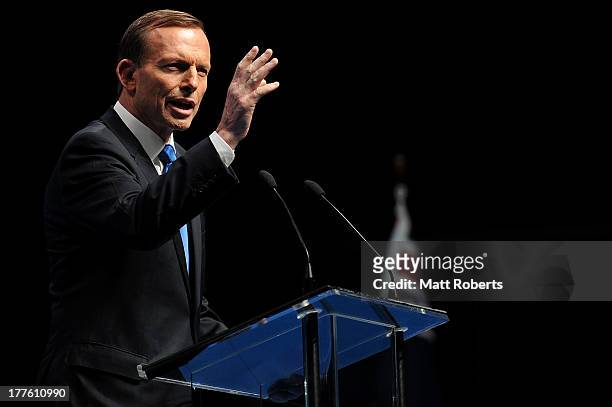 Tony Abbott speaks during the 2013 Coalition Campaign Launch at the Queensland Performing Arts Centre on August 25, 2013 in Brisbane, Australia....