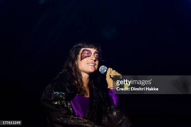Karin Dreijer Andersson of The Knife performs on stage on Day 3 of Lowlands Festival 2013 at Evenemententerrein Walibi World on August 18, 2013 in...